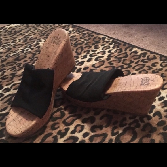 Shoes - Black cork wedge sandals